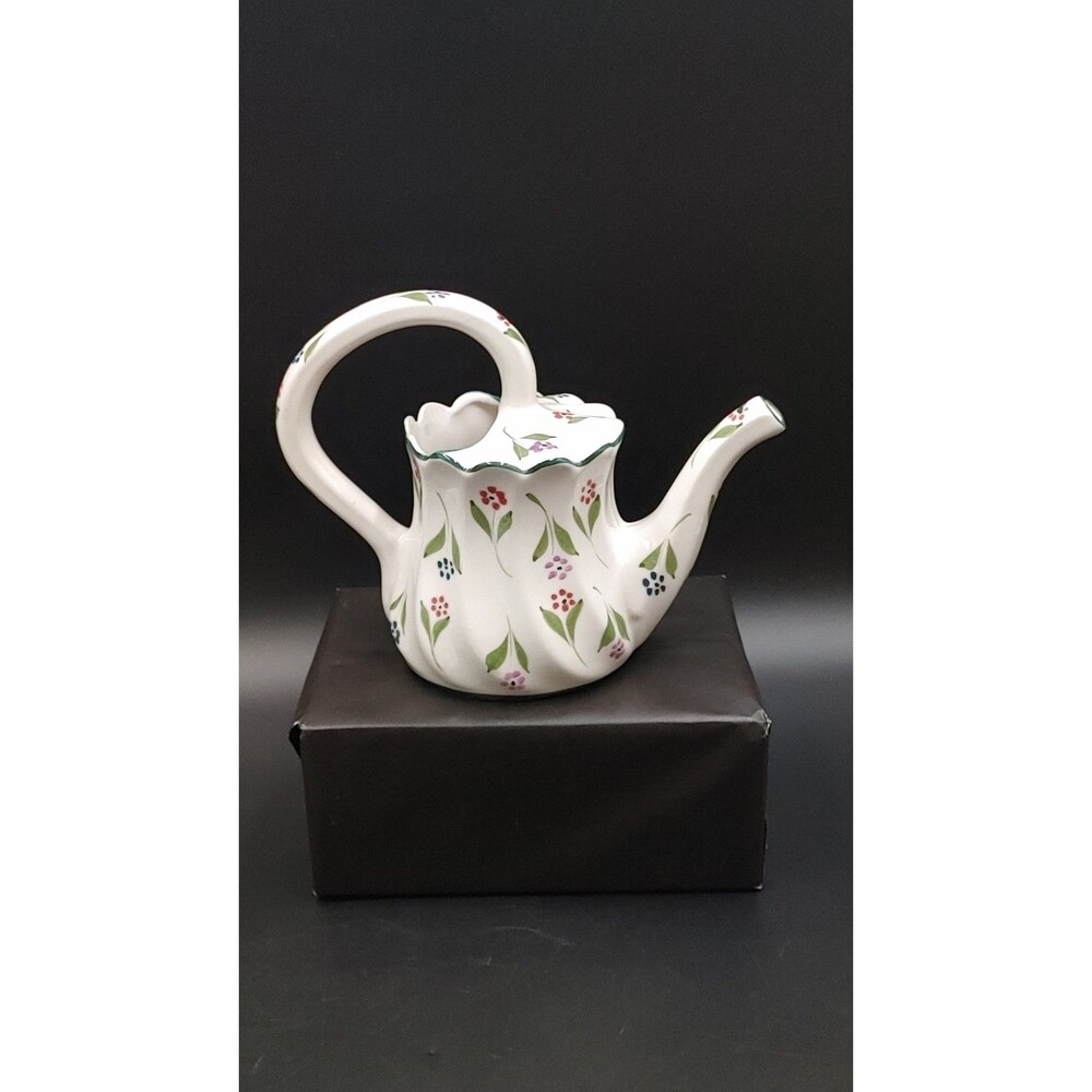 Vintage Porcelain Watering Can Planter Hand Painted 781AR Portugal Floral Flower